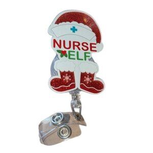 *3 FOR $9* NEW Christmas Nurse Elf Extendable Badge Clip On Holder Retractable